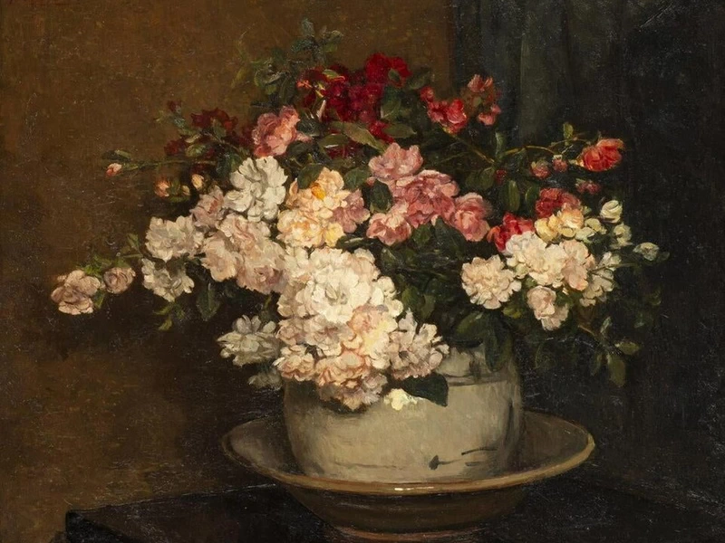 1861-Johannes Evert Hendrik Akkeringa - Natura morta con fiori